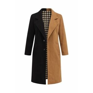 4SI3NNA Colorblock Wool Blend Coat Black Camel Houndstooth S Modern Minimalist